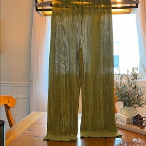 SHEIN Metallic Olive Pleated Skirt